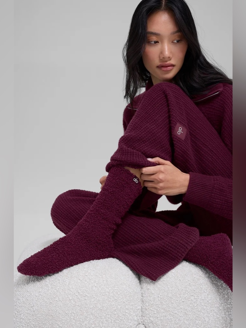 NWT Alo Yoga Plush Lush Sock Burgundy